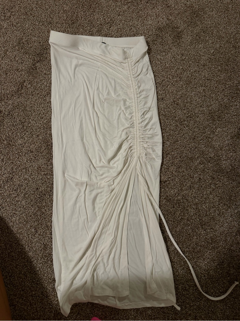 Forever 21 White Ruched Side Drawstring Maxi Skirt